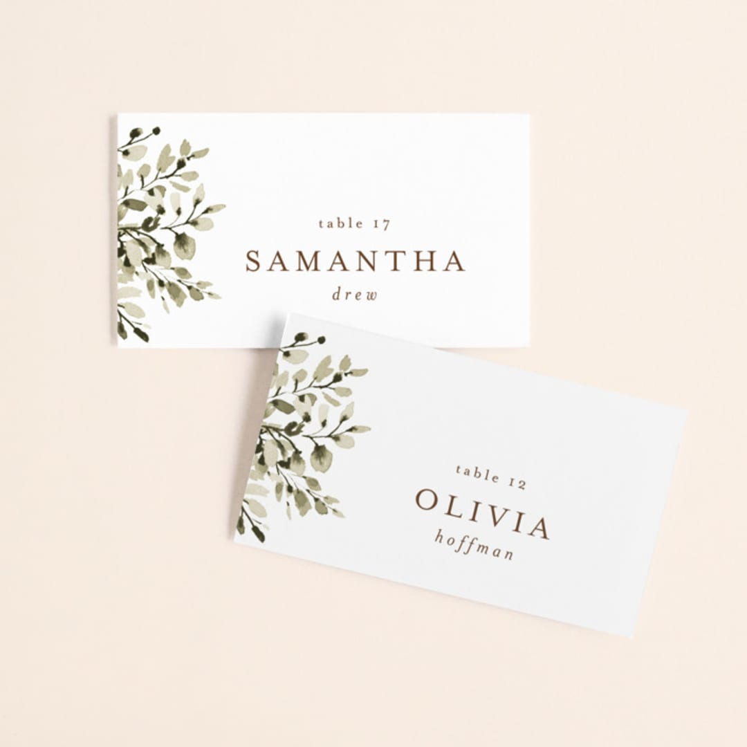 "Wedding Fields" - Place Cards in Fern by Chris Griffith - Front with Free Guest Printing