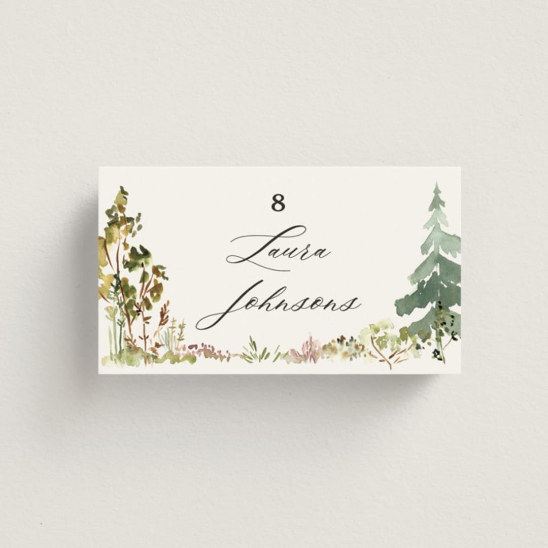 "Great Outdoors" - Place Cards in Forest by Petra Kern - Front with Free Guest Printing