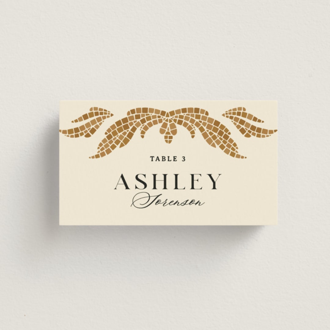 "Floral mosaic" - Place Cards in Sand by GeekInk Design - Front with Free Guest Printing