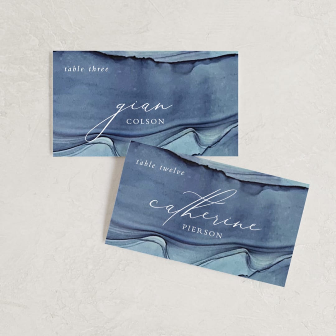 "Slate" - Place Cards in Blue Jasper by Erin Deegan - Front with Free Guest Printing
