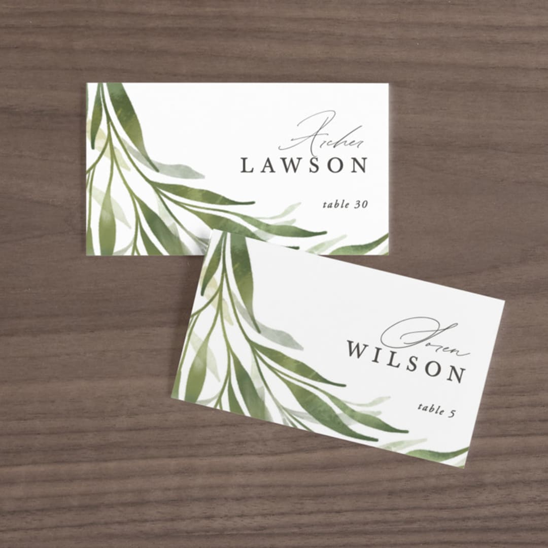 "Orchard" - Place Cards in Laurel Bough by Erin L. Wilson - Front with Free Guest Printing
