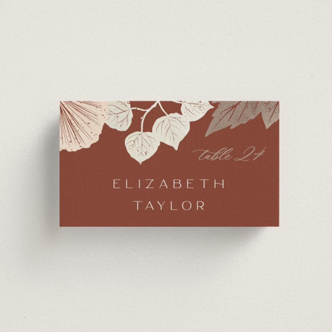 "Leaf Cascade" - Place Cards in Latte by Alethea and Ruth - Front with Free Guest Printing