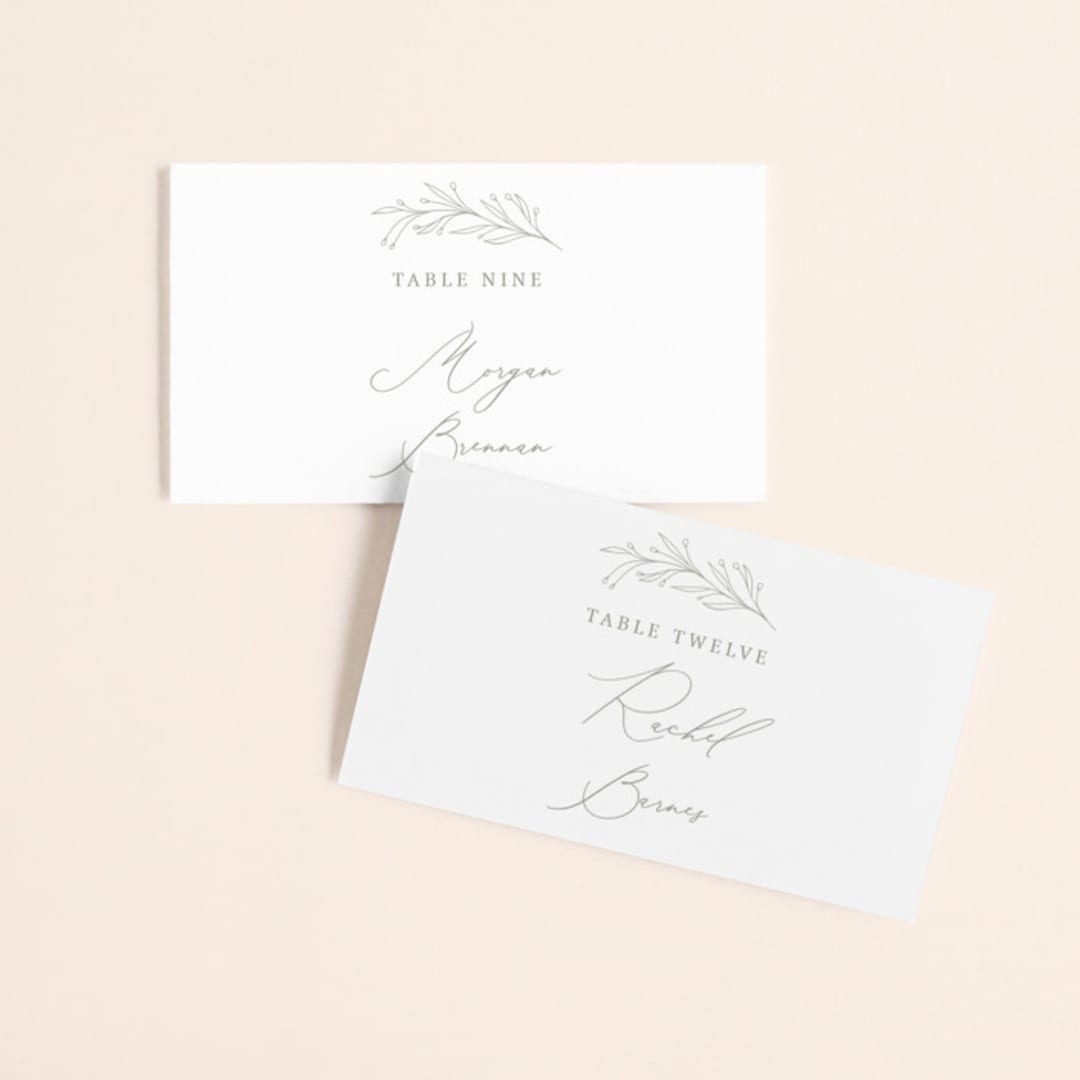 "Essential" - Place Cards in Mist by Design Lotus - Front with Free Guest Printing