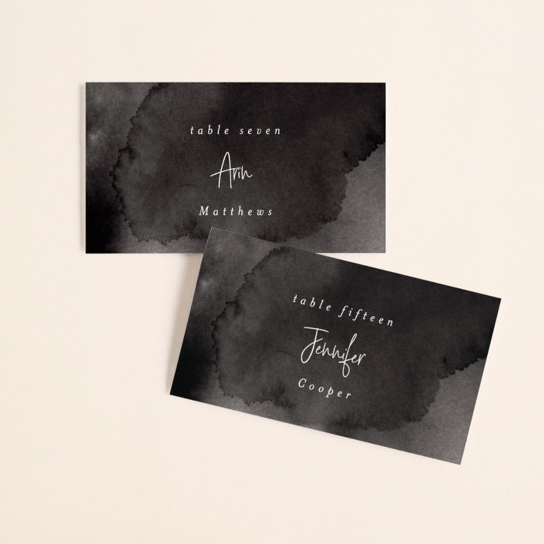 "Eloquent" - Place Cards in Coal by Mansi Verma - Front with Free Guest Printing