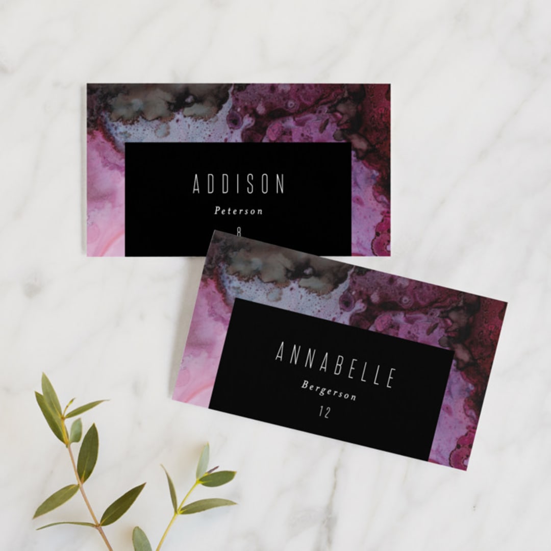 "Aurora" - Place Cards in Raspberry by Itsy Belle Studio - Front with Free Guest Printing