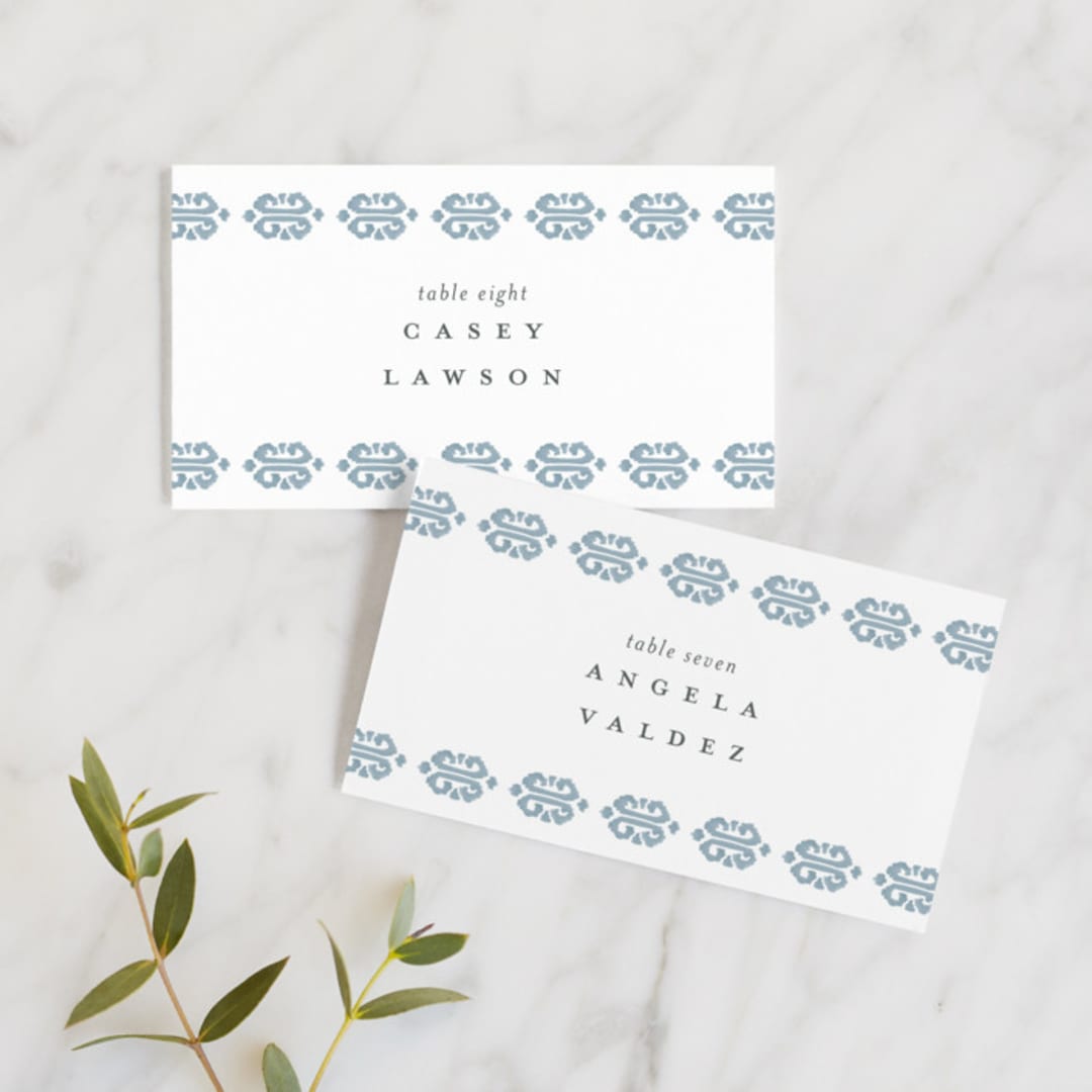 "Painted Ikat" - Place Cards in Frost by Liz Conley - Front with Free Guest Printing