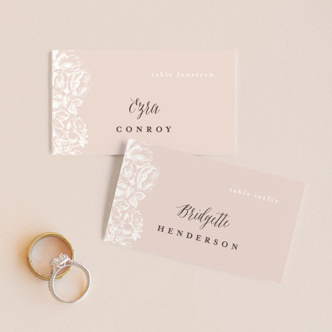 "French Roses" - Place Cards in Blush by 2birdstone - Front with Free Guest Printing