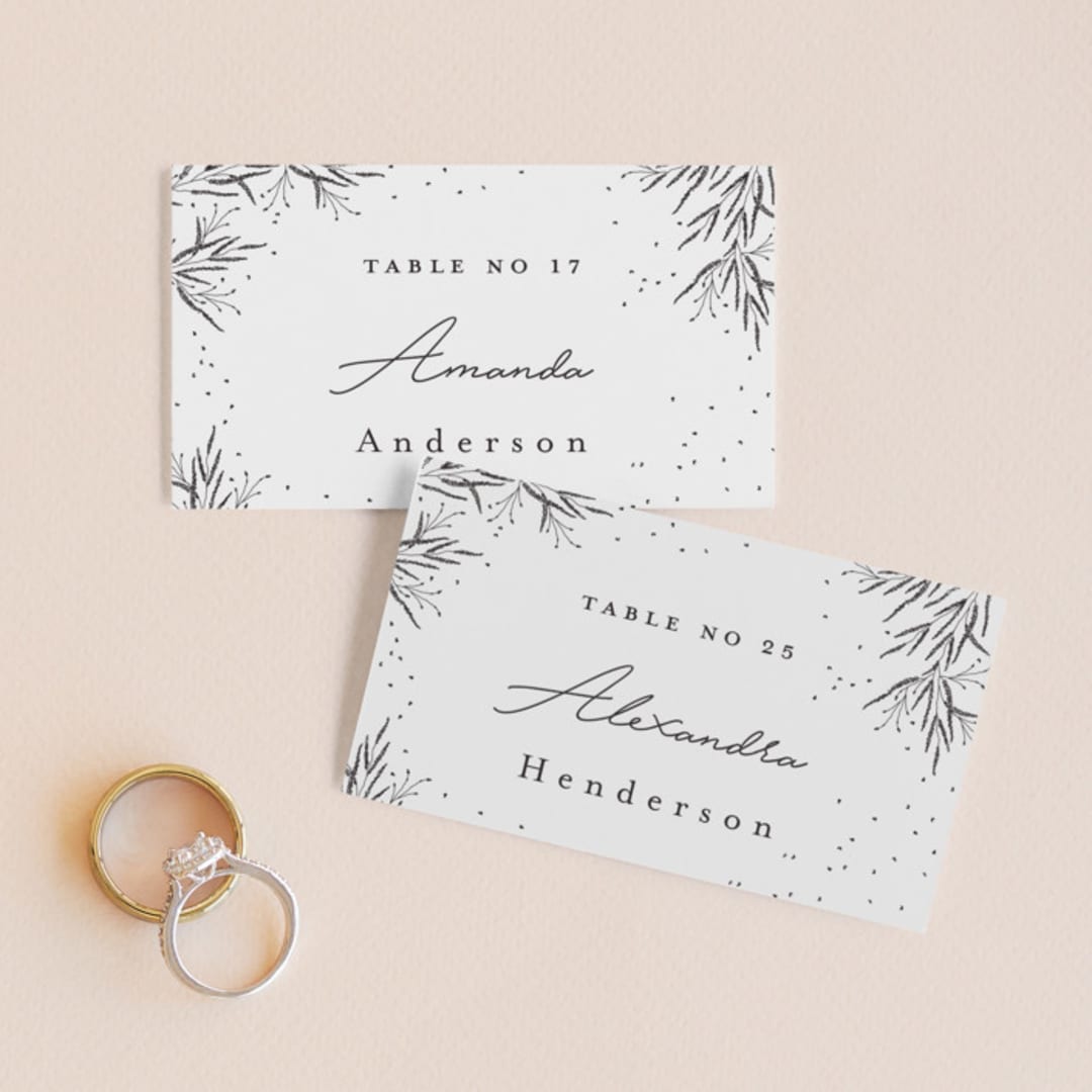"A Sketched Wreath" - Place Cards in Concrete by Plain White Paper Co - Front with Free Guest Printing