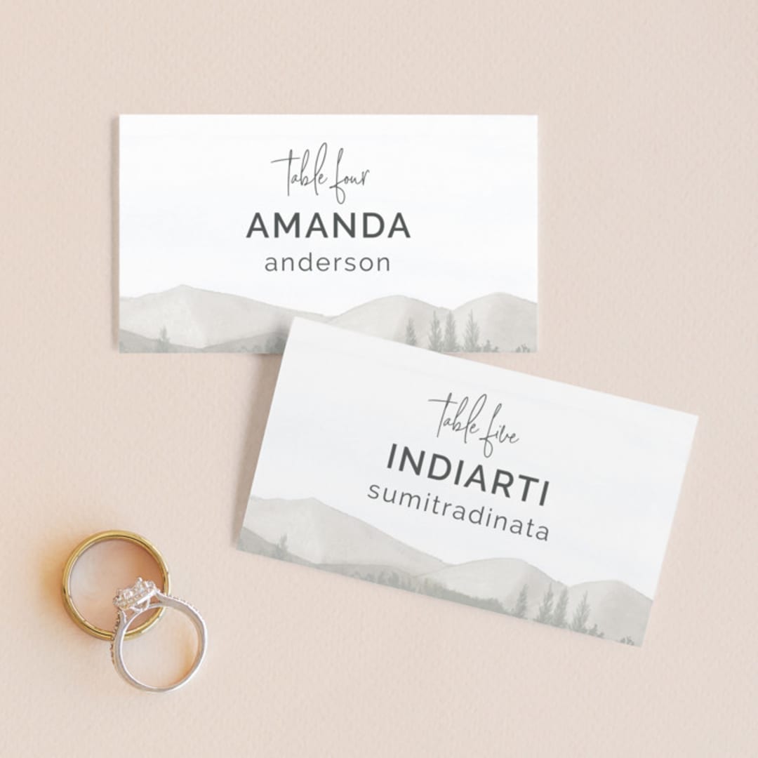 "muted mountains" - Place Cards in Splendid Day by Deborah Chou - Front with Free Guest Printing
