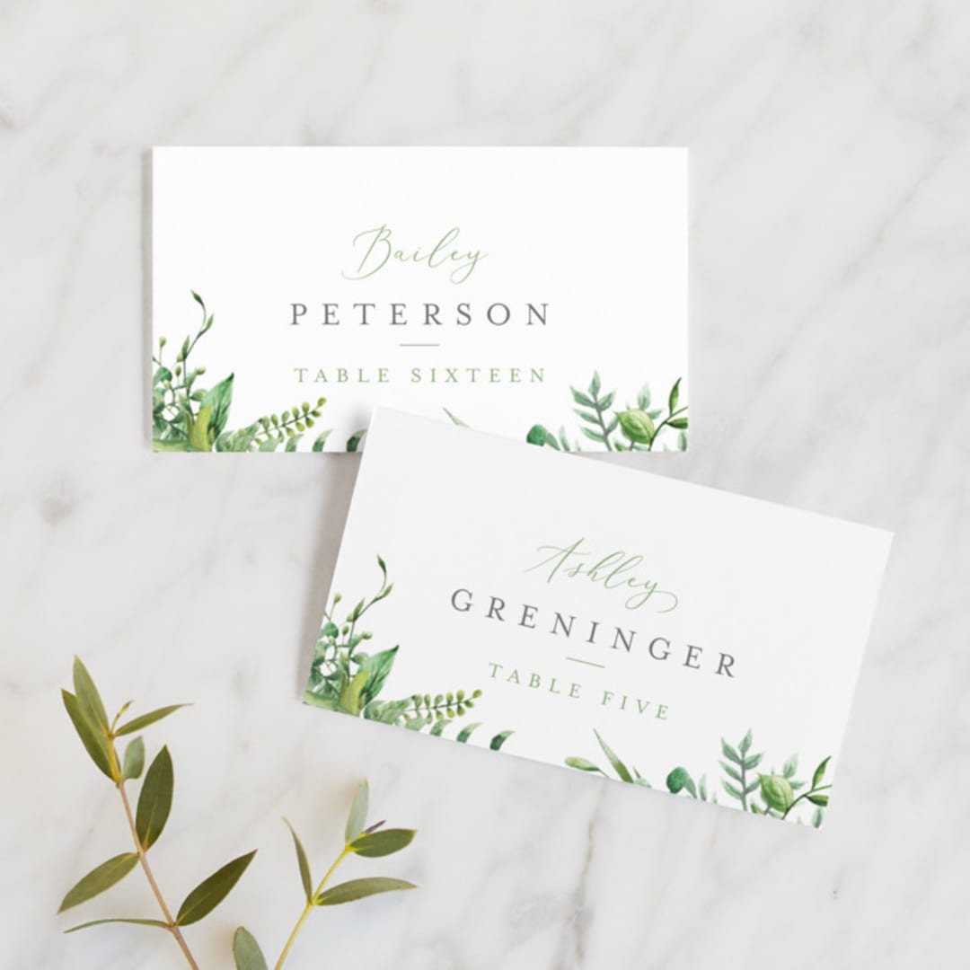 "Bright & Green" - Place Cards in Sprig by Amanda Day - Front with Free Guest Printing