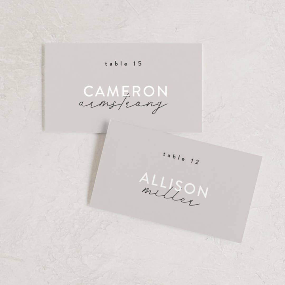 "Styled" - Place Cards in Fog by Pixel and Hank - Front with Free Guest Printing
