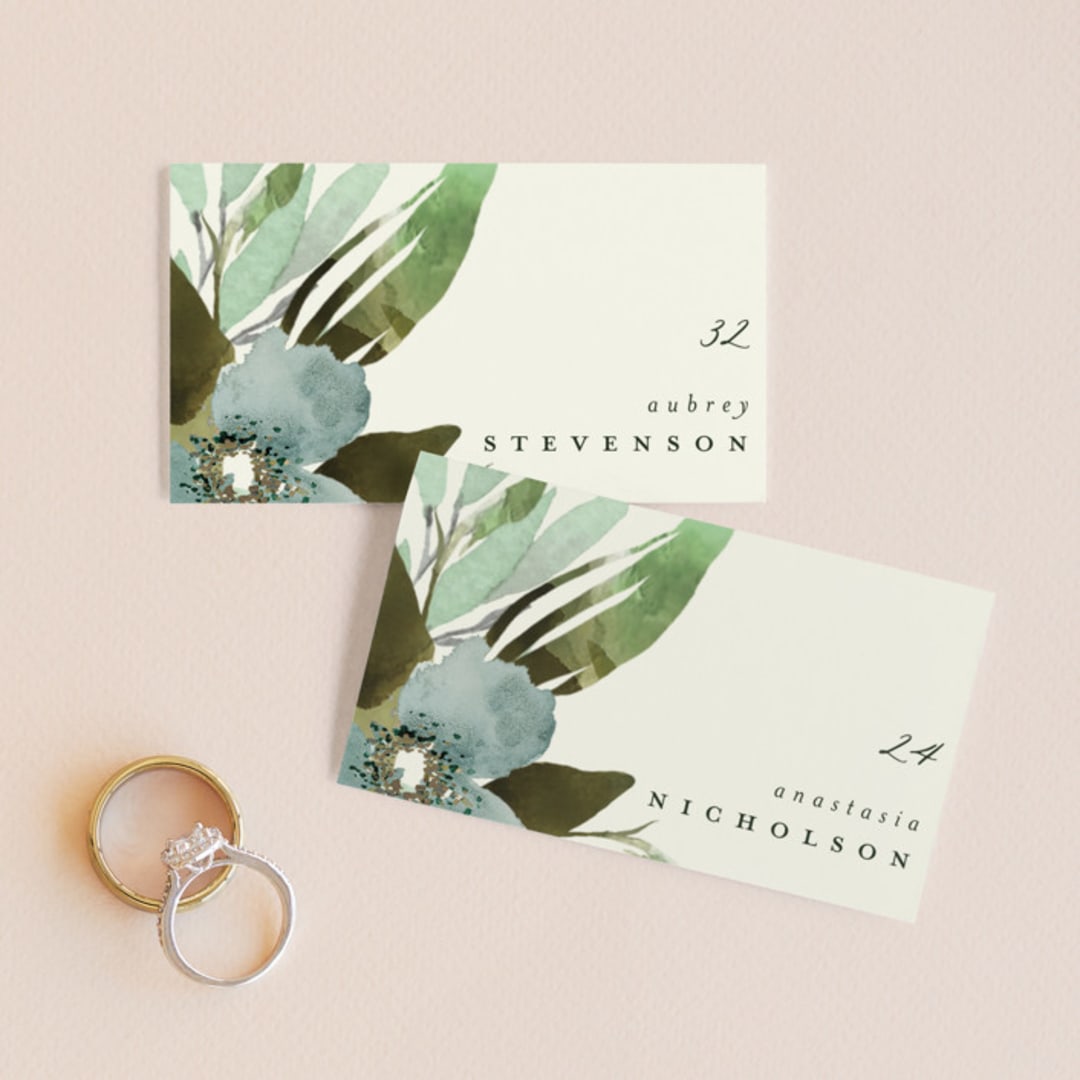 "Gardens Edge" - Place Cards in Garden by Grace Kreinbrink - Front with Free Guest Printing