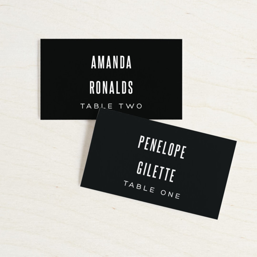 "Offset" - Place Cards in Ebony by Up Up Creative - Front with Free Guest Printing