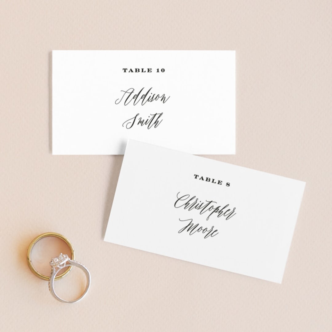 "Signed" - Place Cards in Pearl by Roxy Cervantes - Front with Free Guest Printing