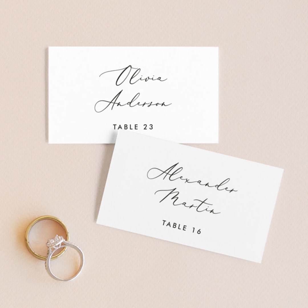 "Scripted Romance" - Place Cards in Classic by Katherine Moynagh - Front with Free Guest Printing