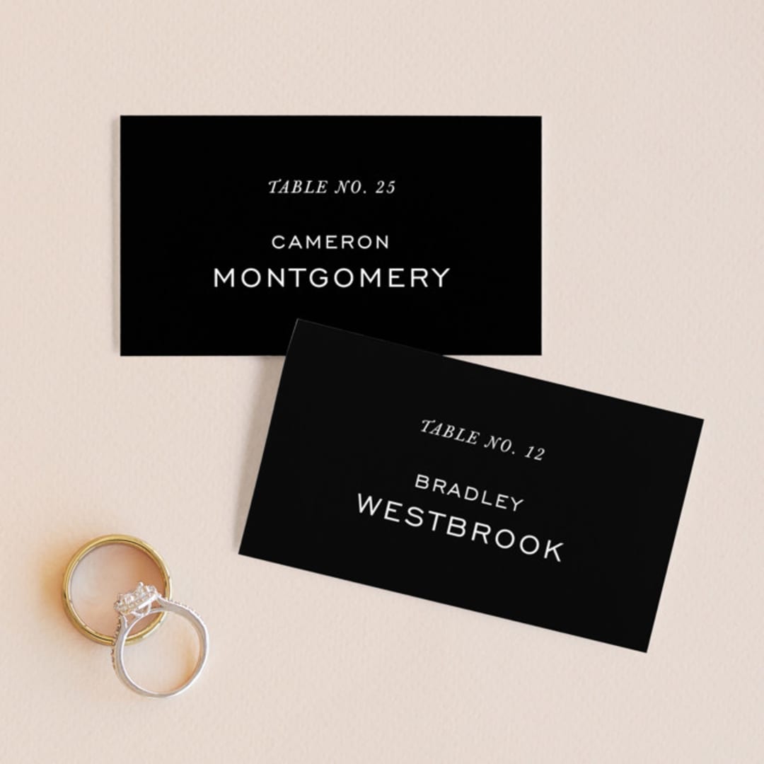 "Enamored" - Place Cards in Obsidian by Kimberly FitzSimons - Front with Free Guest Printing