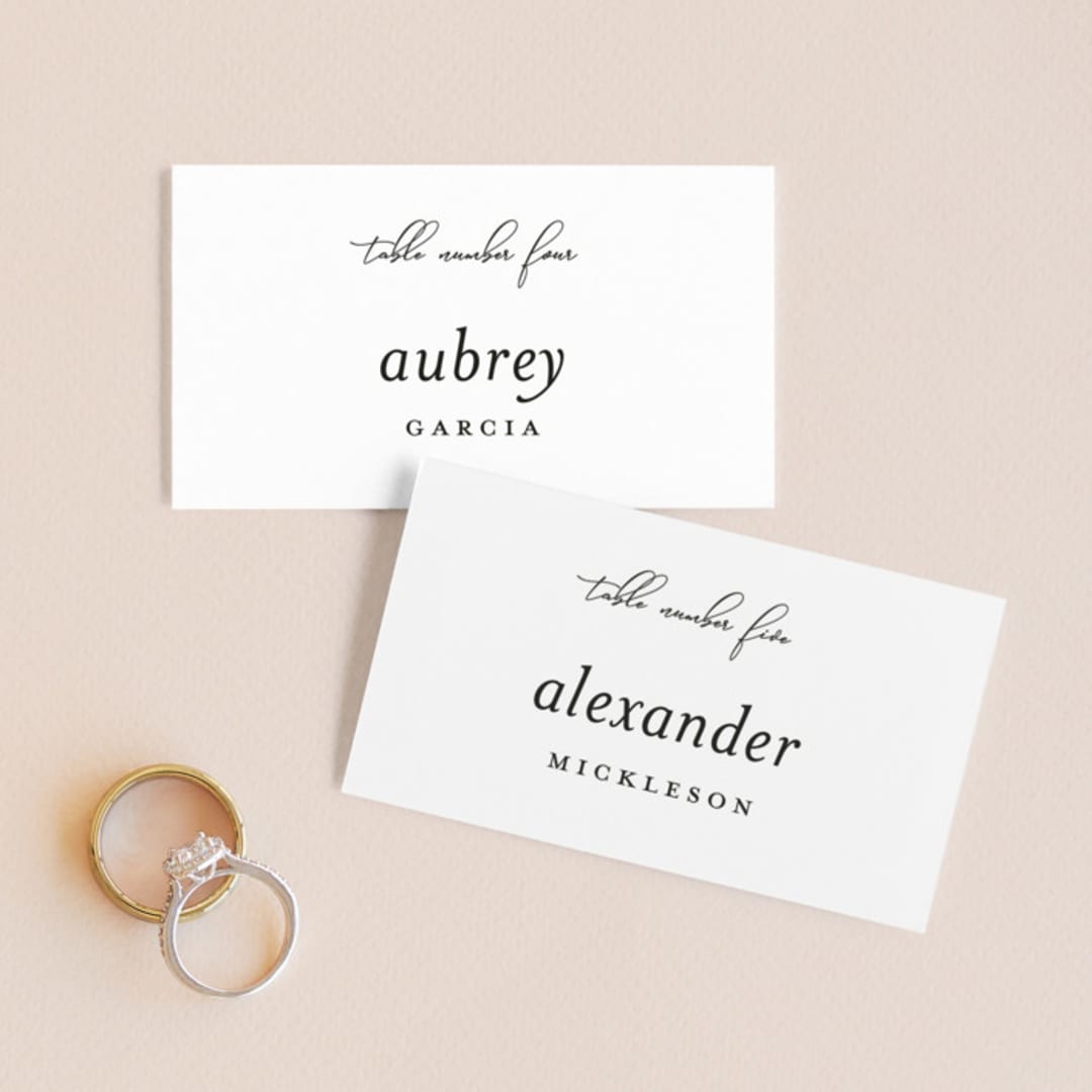 "Why Knot" - Place Cards in Ebony by Karen Glenn - Front with Free Guest Printing