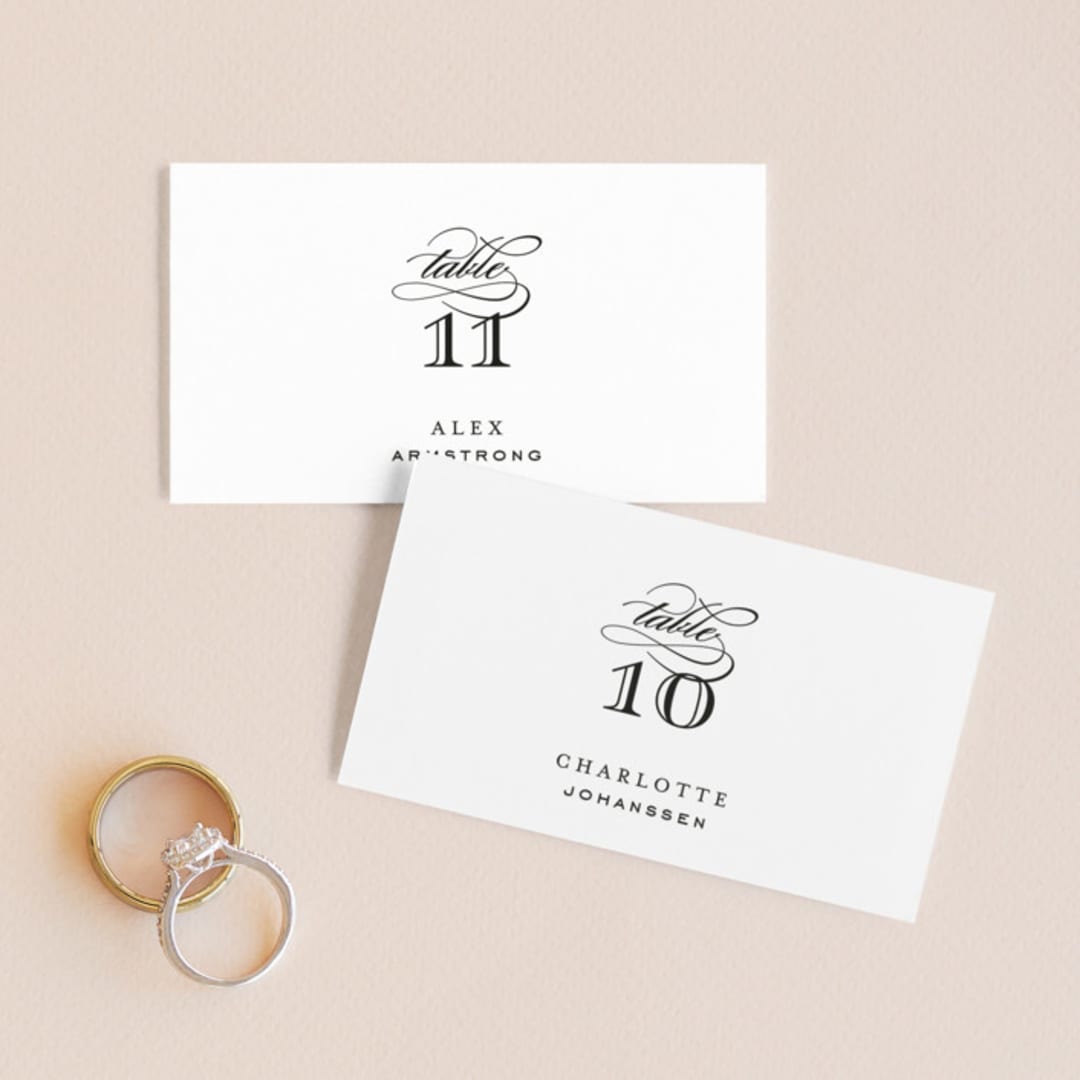 "Diantha" - Place Cards in Ink by Kimberly Morgan - Front with Free Guest Printing