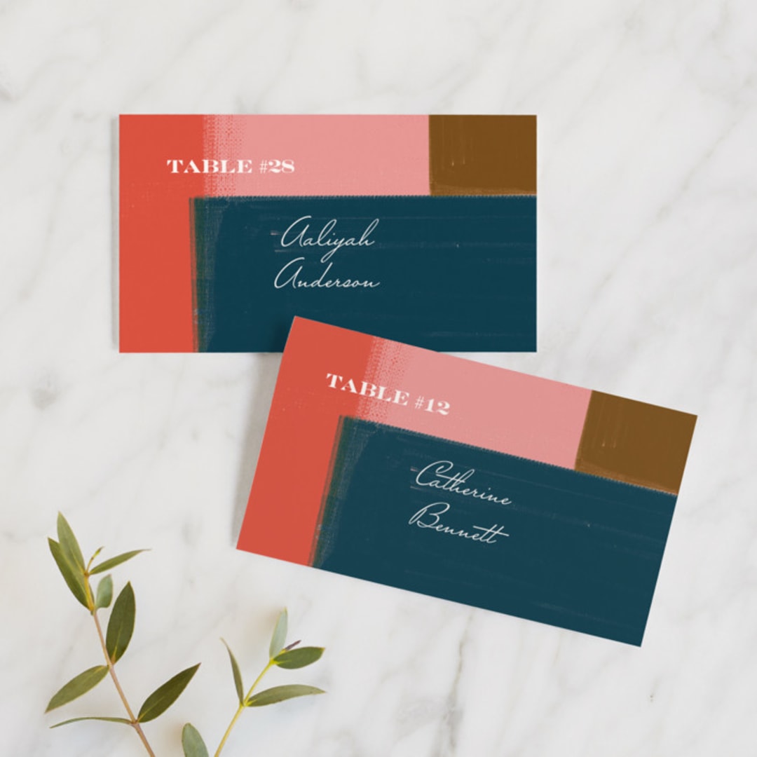 "painted colorblock" - Place Cards in Poppy by Angela Marzuki - Front with Free Guest Printing