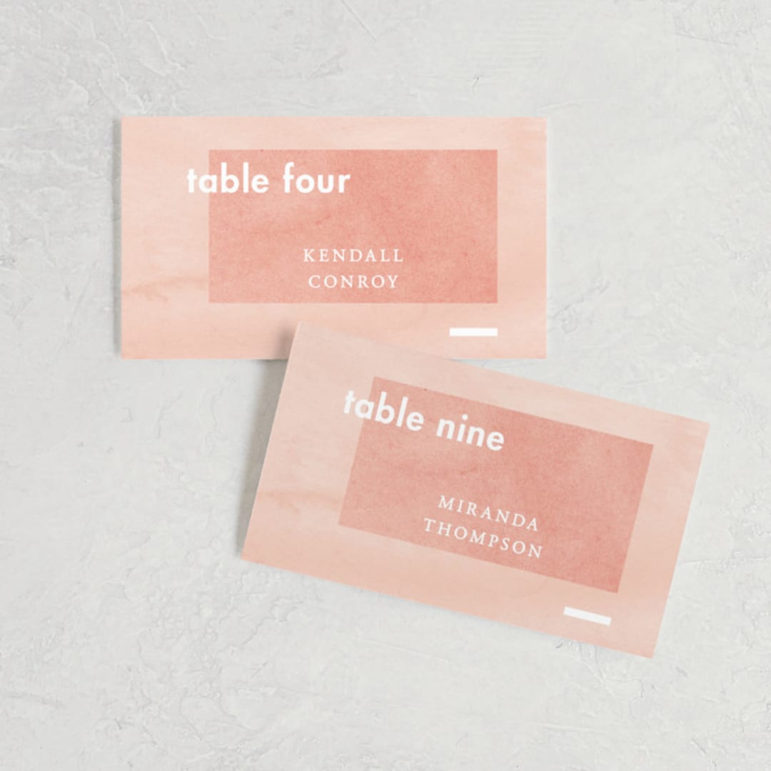 "Contemporary" - Place Cards in Peony by Liz Conley - Front with Free Guest Printing