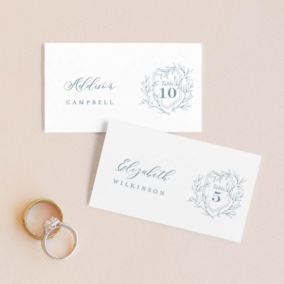 "Love Beyond Measure" - Place Cards in Mineral by Oscar and Emma - Karly Depew - Front with Free Guest Printing