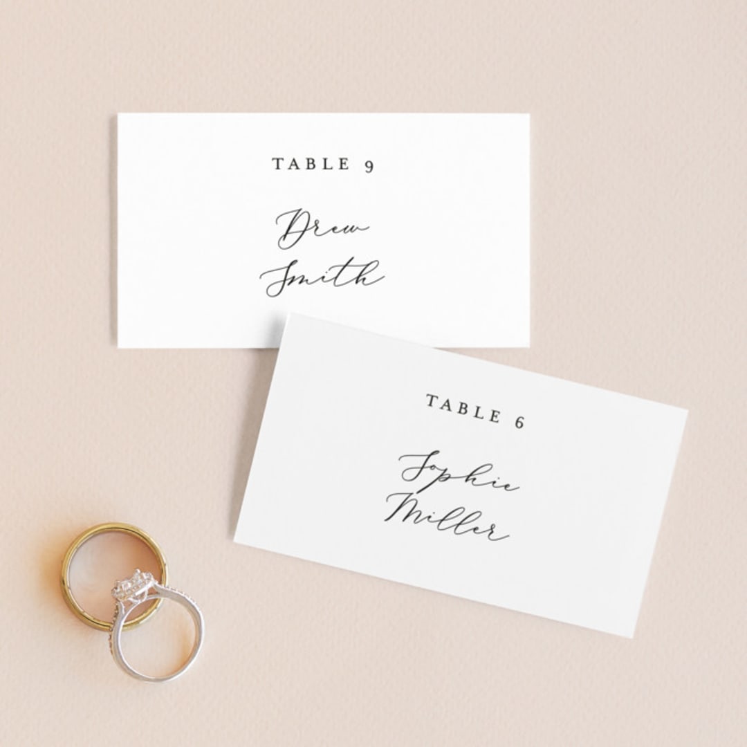 "Tallulah" - Place Cards in Linen by Jennifer Wick - Front with Free Guest Printing