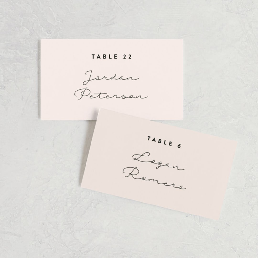 "Just the Two of Us" - Place Cards in Blush by Jennifer Wick - Front with Free Guest Printing
