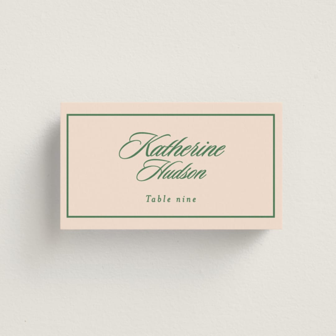 "Scripted" - Place Cards in Emerald by Creo Study - Front with Free Guest Printing