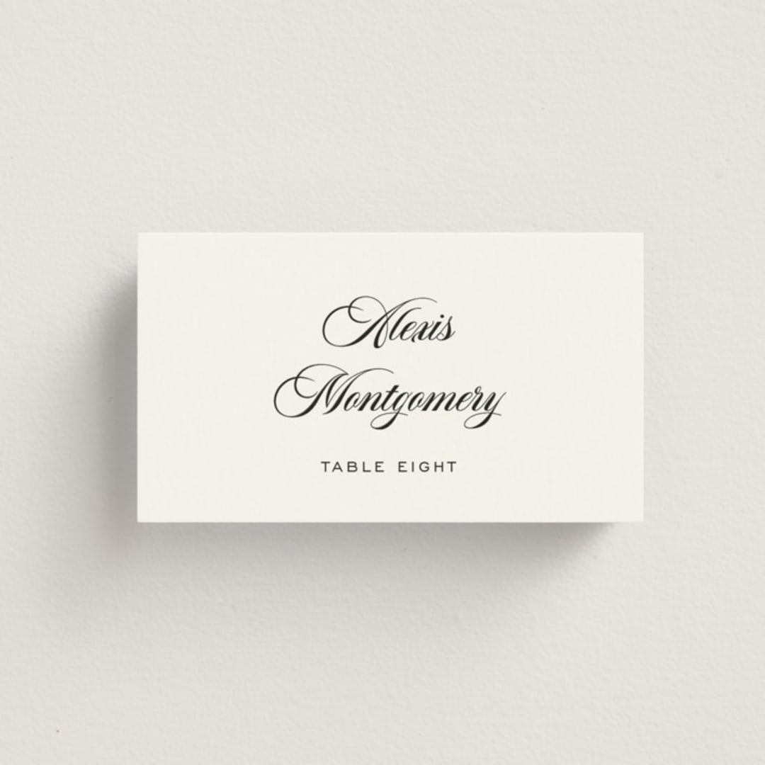 "Modern Romance" - Place Cards in Obsidian by Jennifer Postorino - Front with Free Guest Printing
