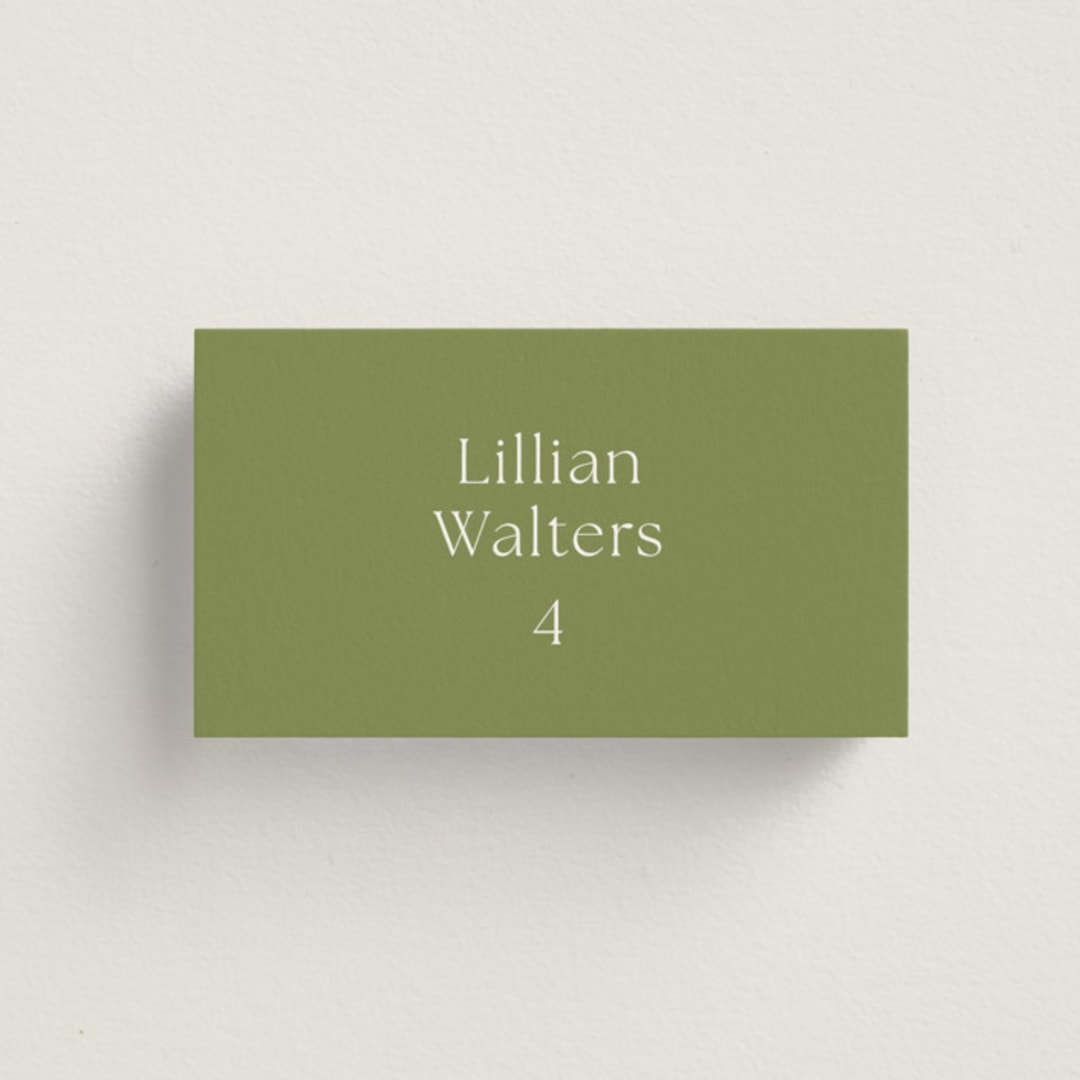 "Perriand" - Place Cards in Moss by Megan Davis - Front with Free Guest Printing