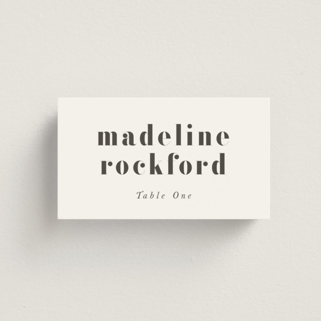 "monogram square" - Place Cards in Charcoal by Lori Wemple - Front with Free Guest Printing