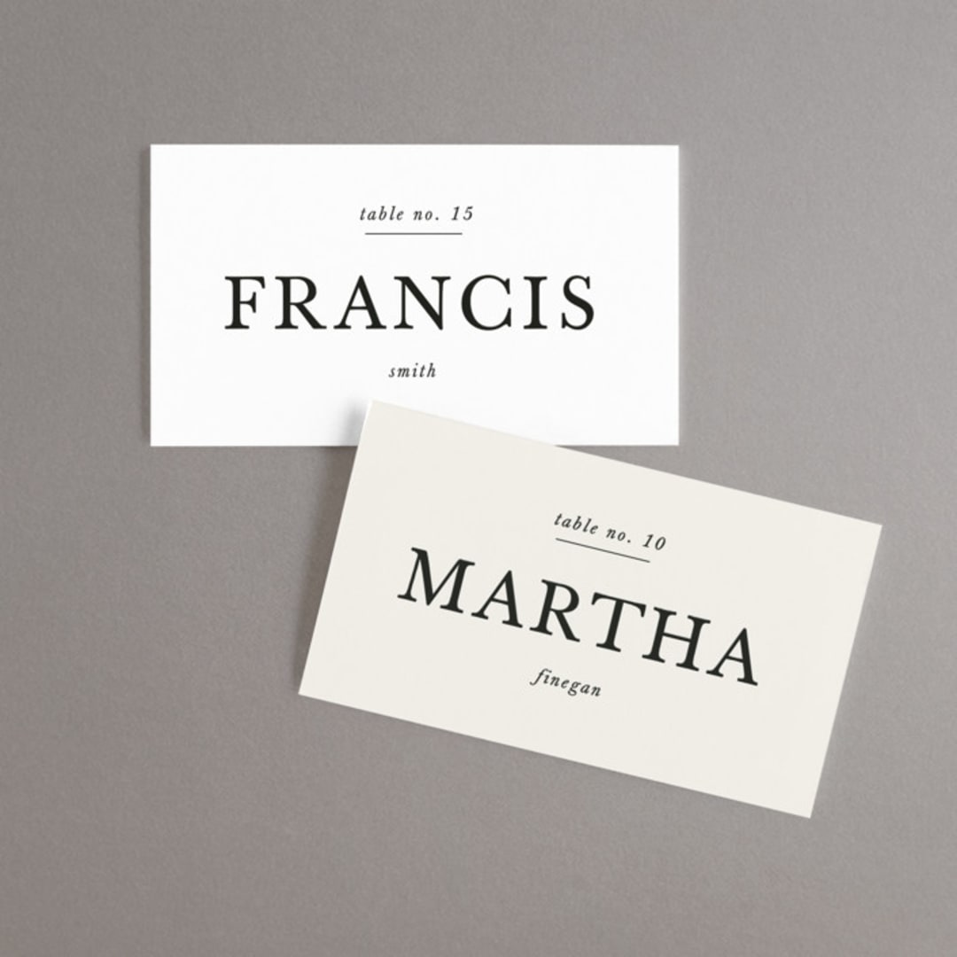 "Simple Elegance" - Place Cards in Onyx by Monika Konieczna - Front with Free Guest Printing