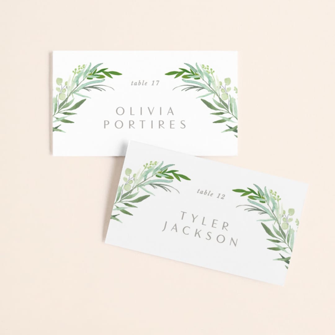 "I do" - Place Cards in Fern by Creo Study - Front with Free Guest Printing
