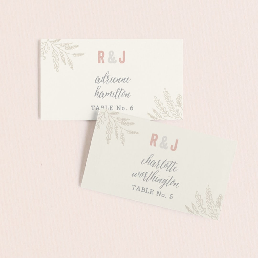 "Rustic Charm" - Place Cards in Petal by Hooray Creative - Front with Free Guest Printing