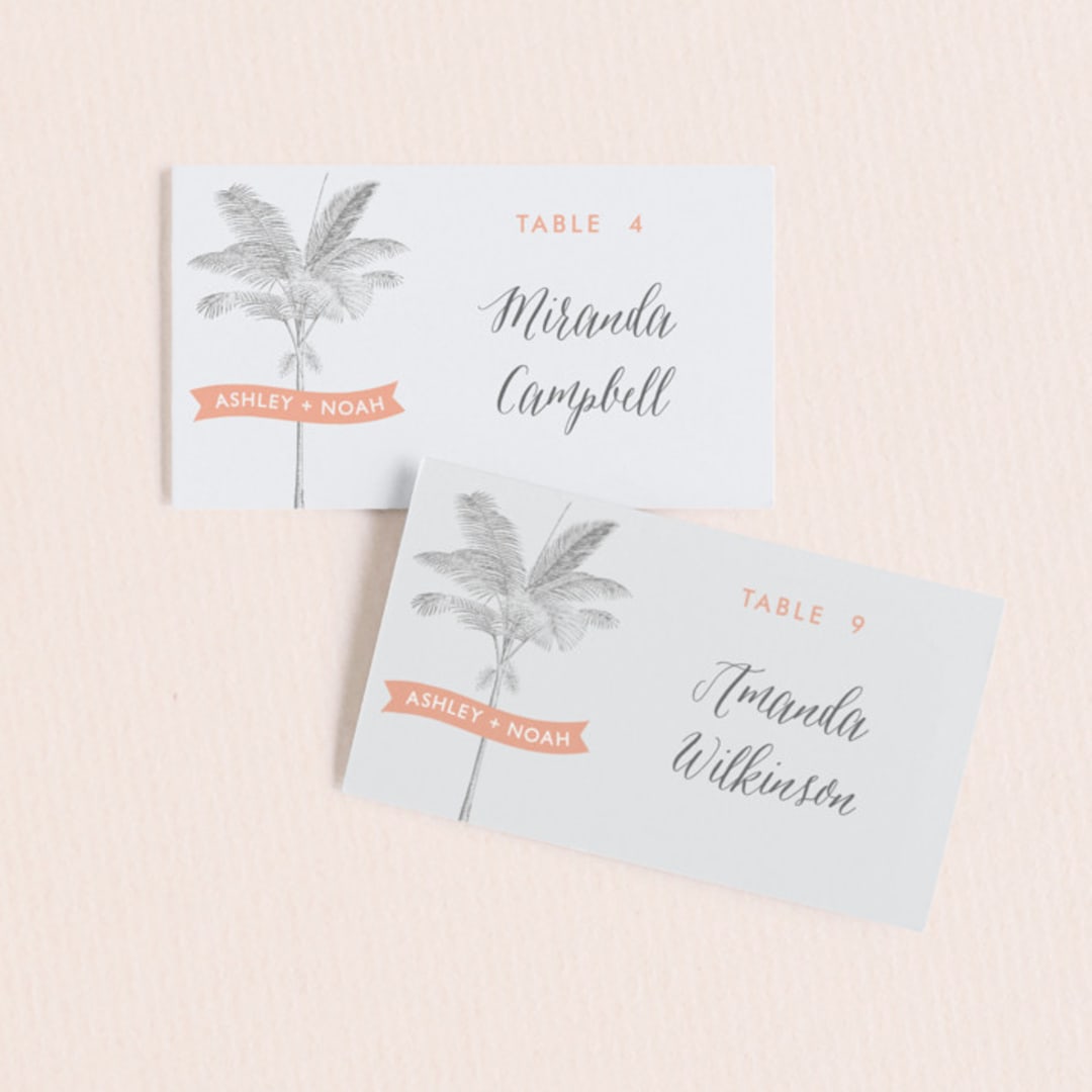 "Palm" - Place Cards in Salmon by Lauren Chism - Front with Free Guest Printing