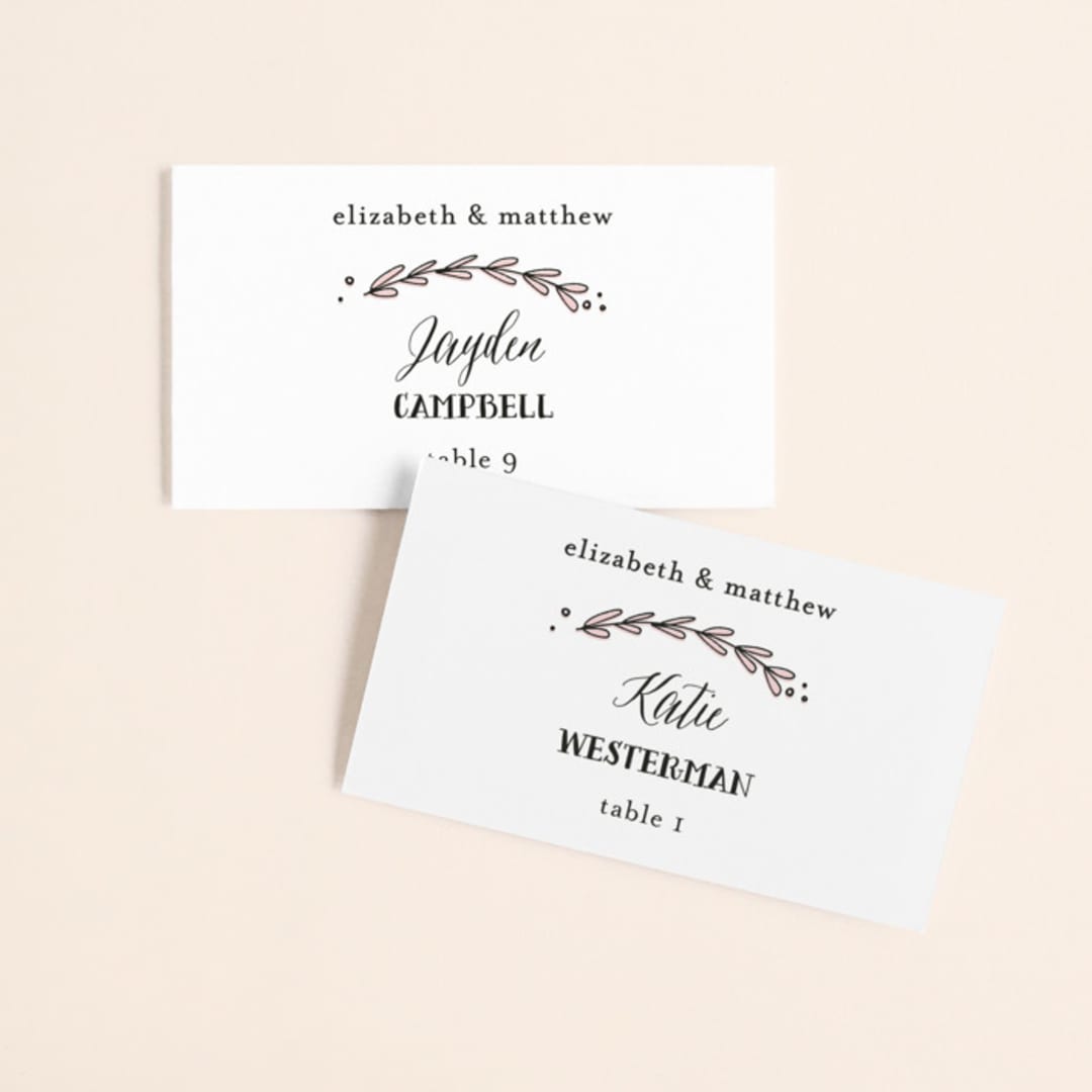 "Always" - Place Cards in Blush by Susan Brown - Front with Free Guest Printing