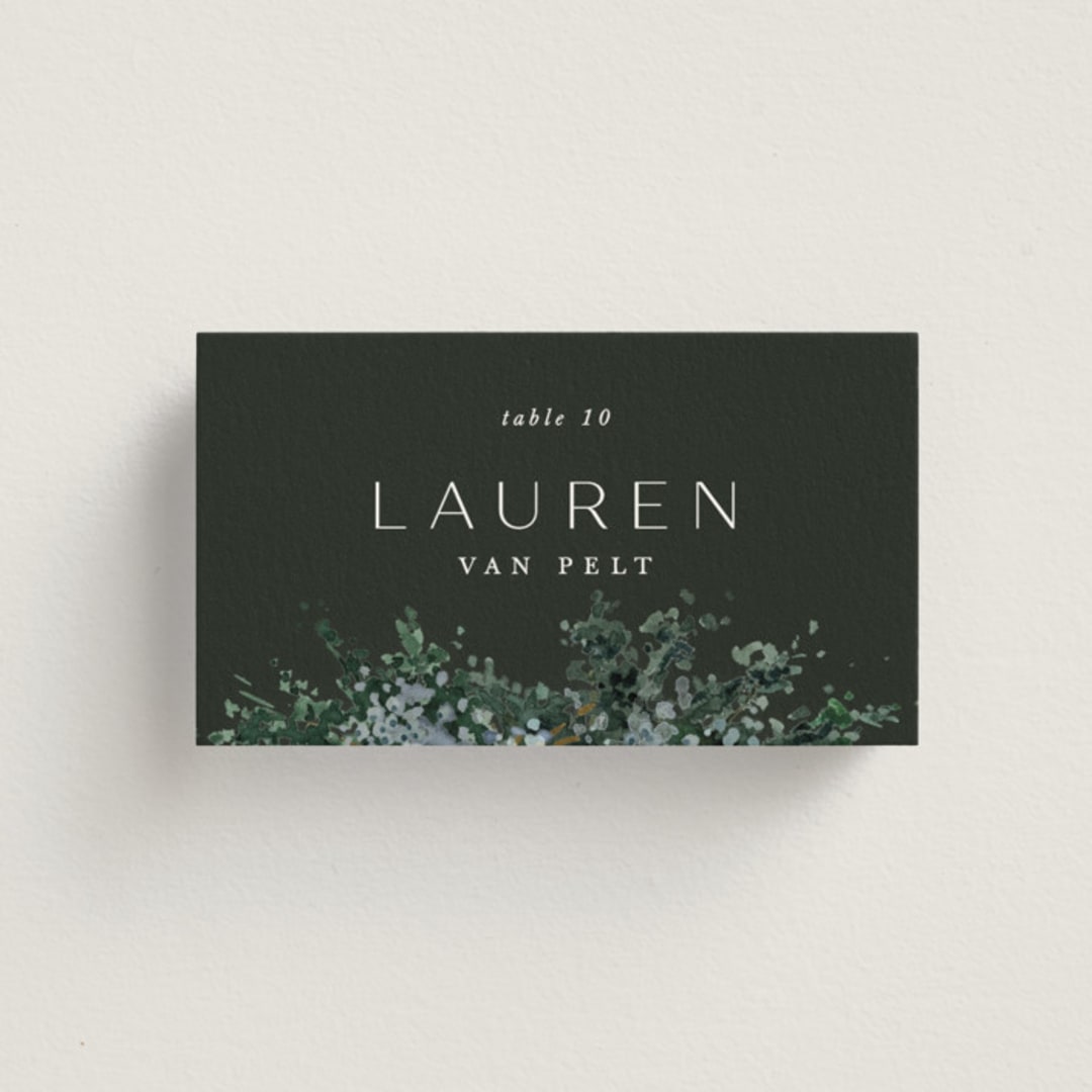 "Juniper" - Place Cards in Emerald by Kate Ahn - Front with Free Guest Printing