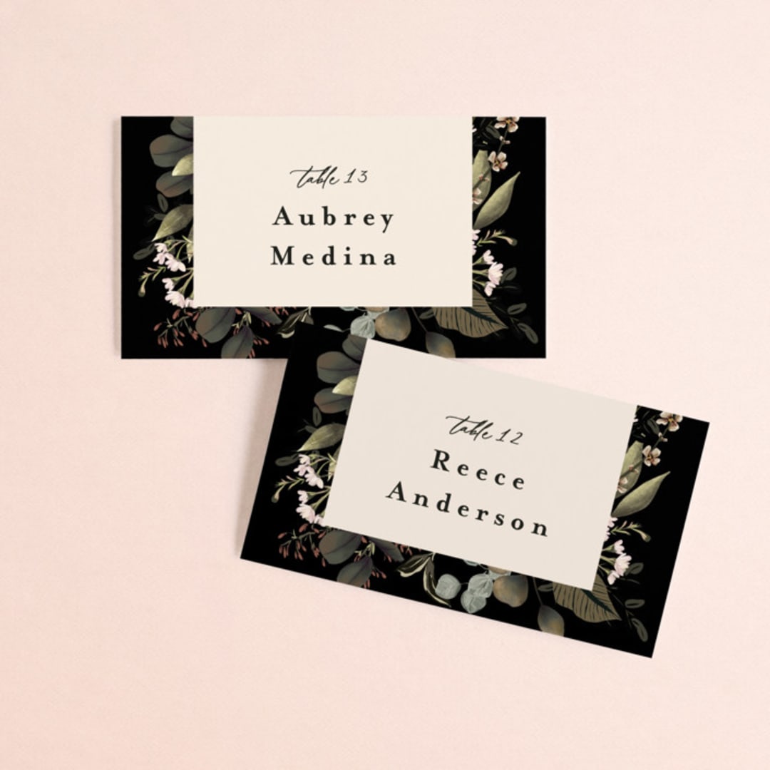 "Peonies & Sage" - Place Cards in Fawn by Susan Moyal - Front with Free Guest Printing