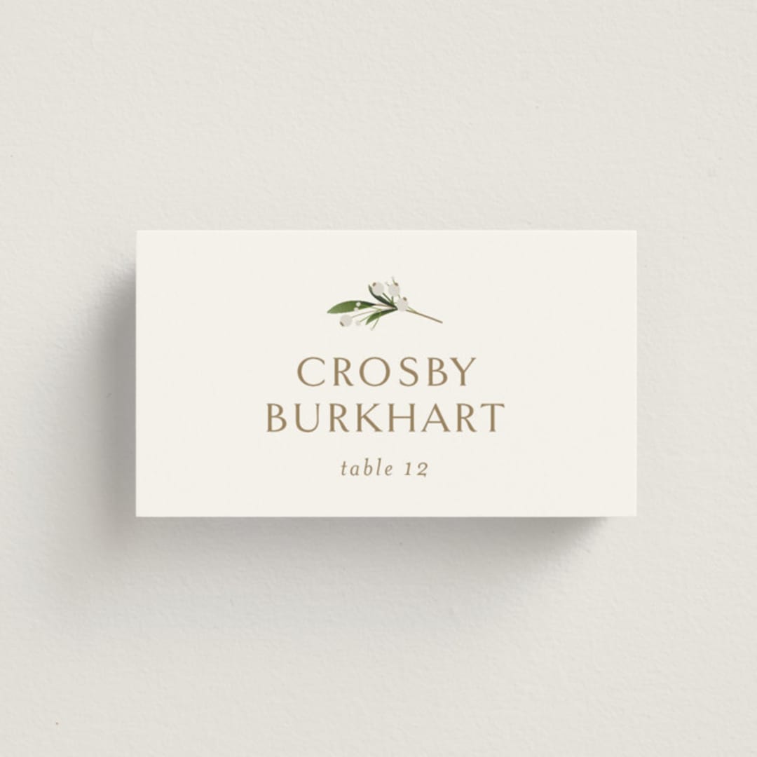 "Soft Sprigs" - Place Cards in Champagne by Jennifer Postorino - Front with Free Guest Printing