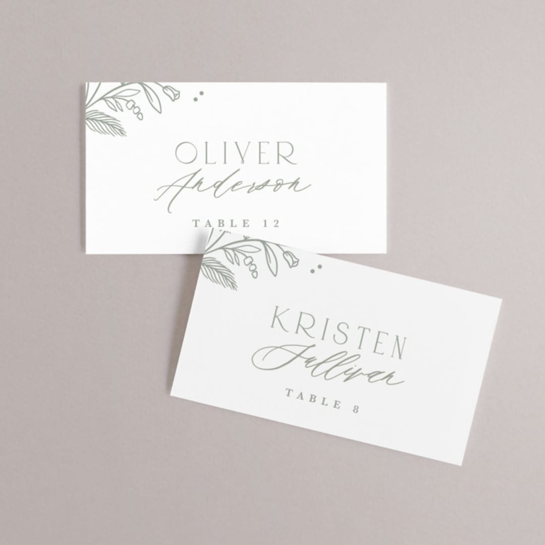 "Simple Crest" - Place Cards in Sage by Kristen Smith - Front with Free Guest Printing