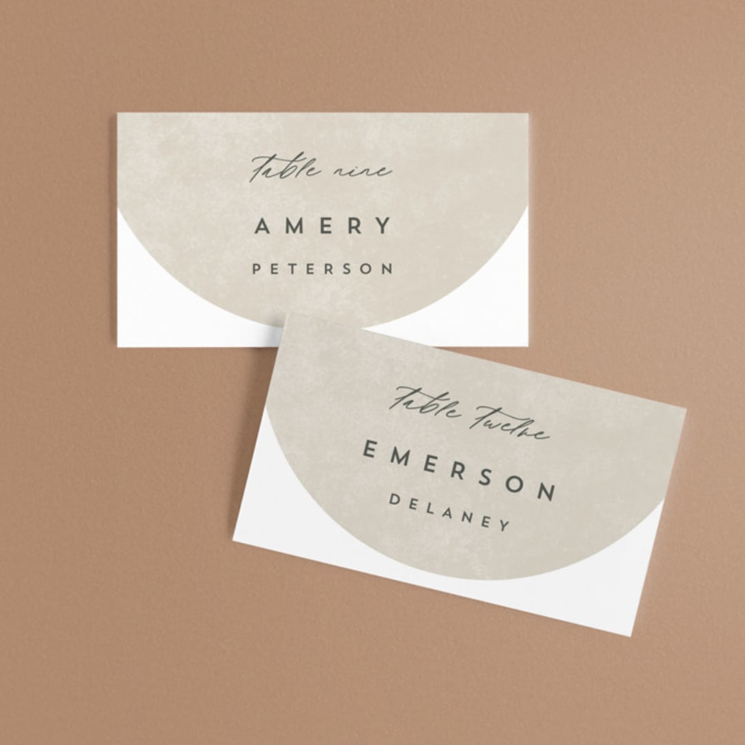 "Arched" - Place Cards in Carnation by Brianne Larsen - Front with Free Guest Printing