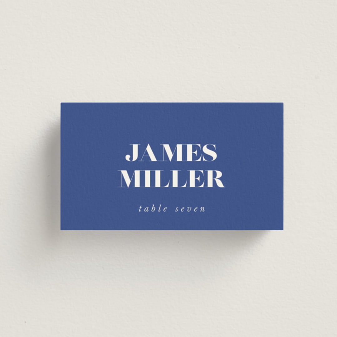 "Centro" - Place Cards in Marseille Bleu by Up Up Creative - Front with Free Guest Printing