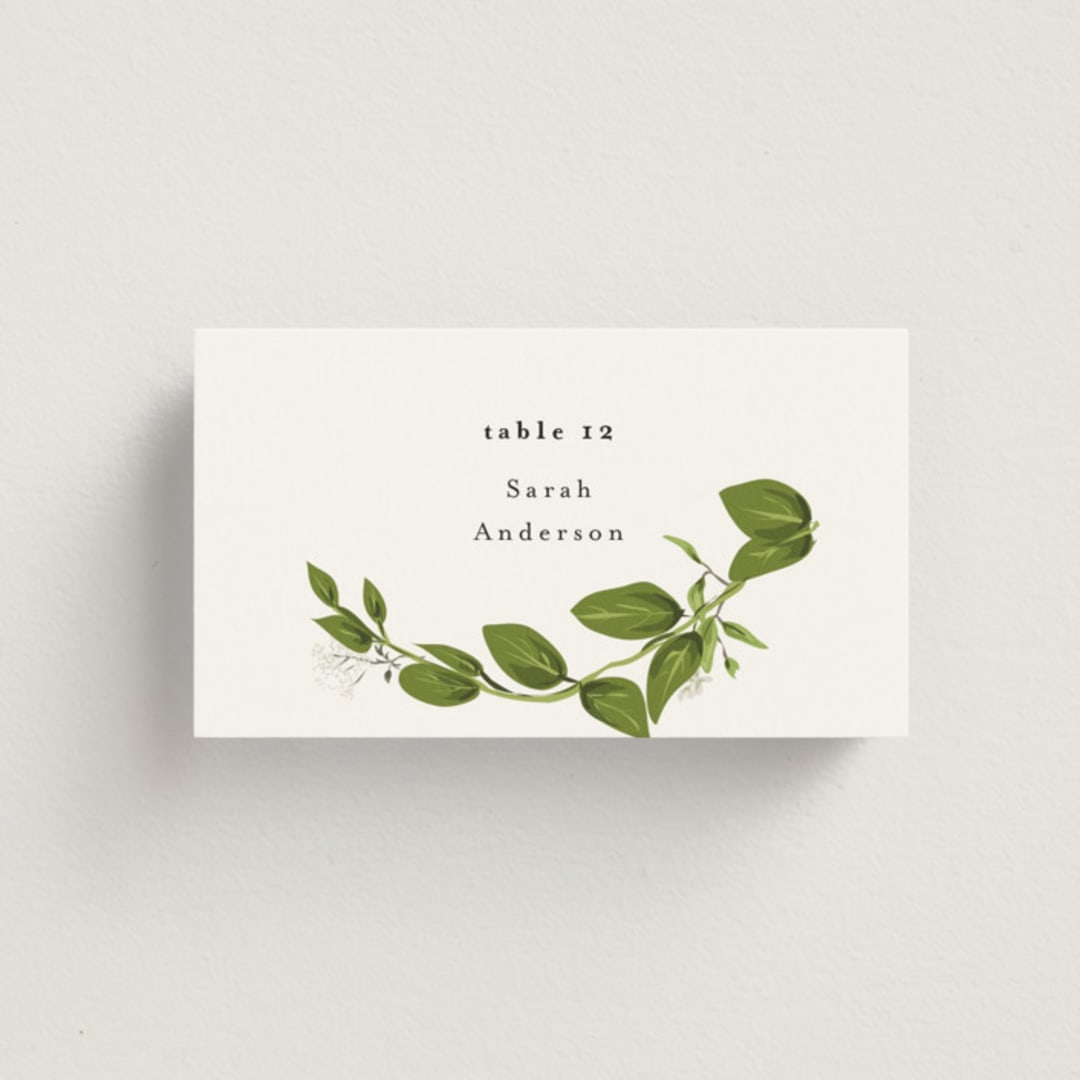 "Greenery" - Place Cards in Fern by Susan Moyal - Front with Free Guest Printing
