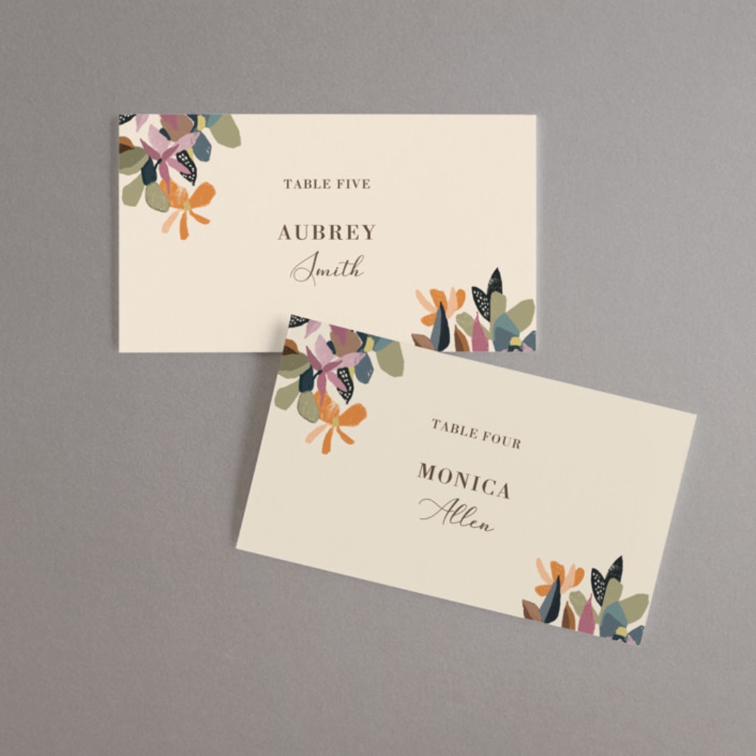 "flower press" - Place Cards in Mauve by Peony Rose Design - Front with Free Guest Printing