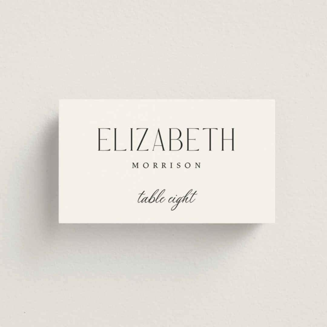 "Bold Elegance" - Place Cards in Snow by Katherine Moynagh - Front with Free Guest Printing