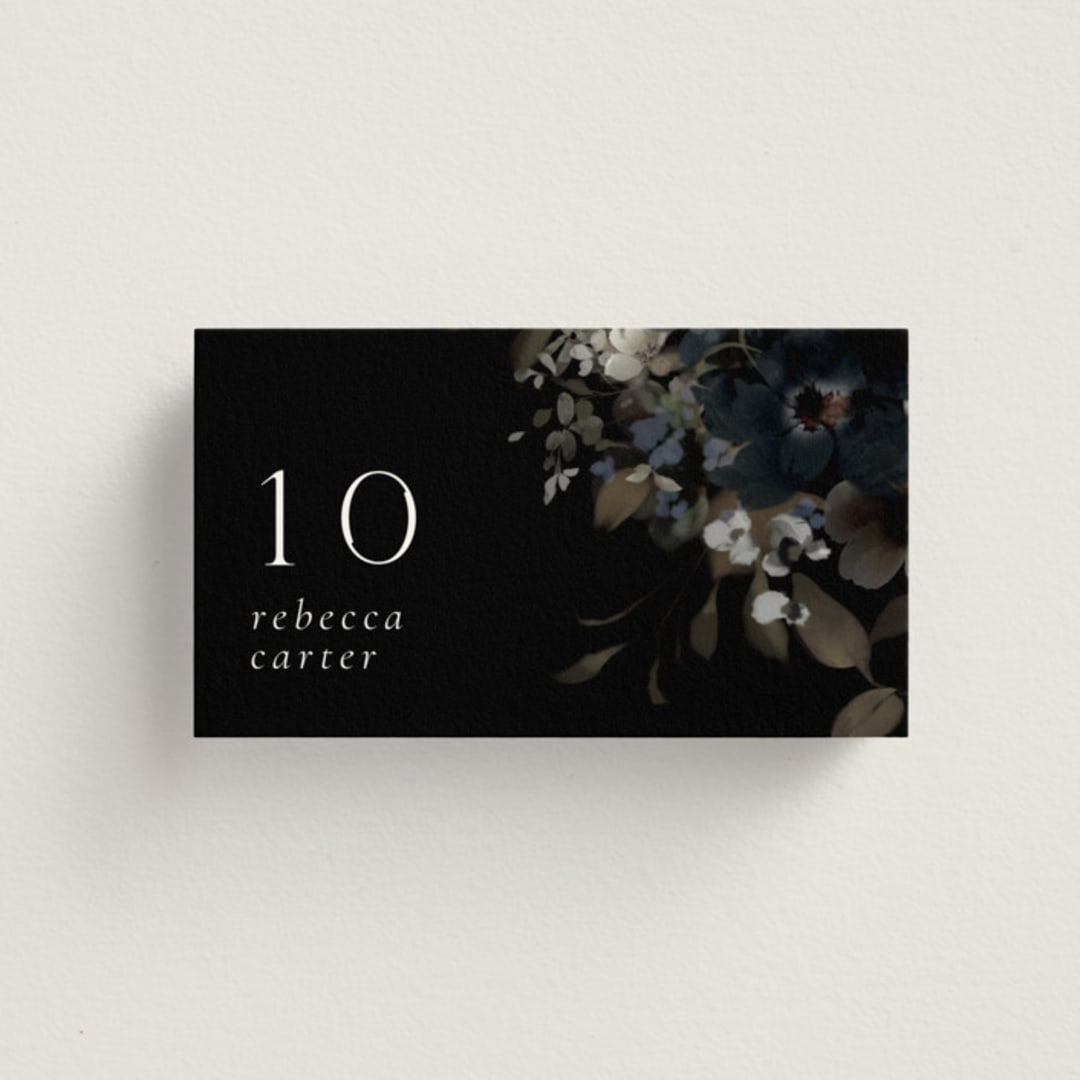 "Vintage Botanical" - Place Cards in Midnight by Grace Kreinbrink - Front with Free Guest Printing
