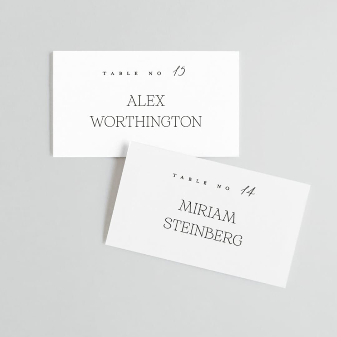 "Dashing" - Place Cards in Pearl by Benita Crandall - Front with Free Guest Printing