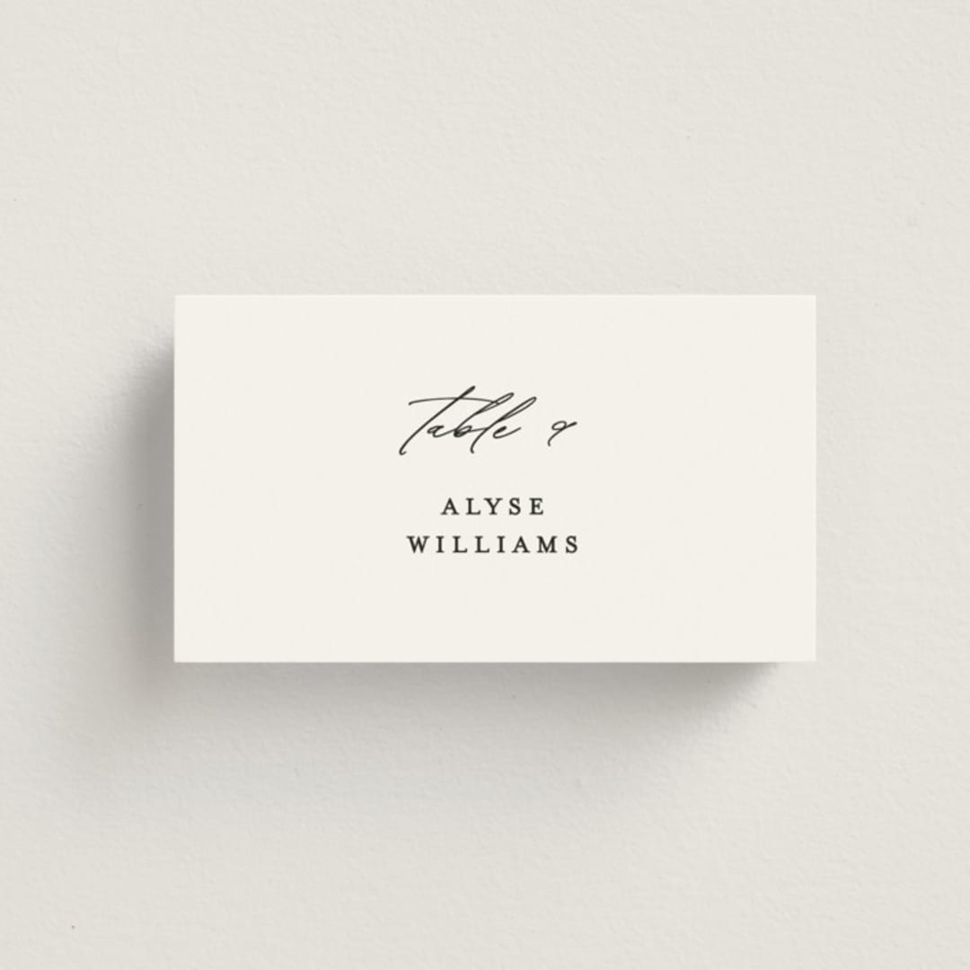 "Delicate Script" - Place Cards in Cotton by Angela Thompson - Front with Free Guest Printing