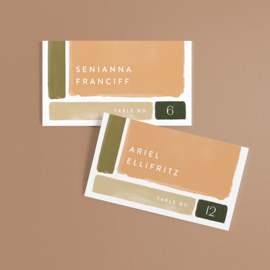 "Concord" - Place Cards in Moss by Robert and Stella - Front with Free Guest Printing