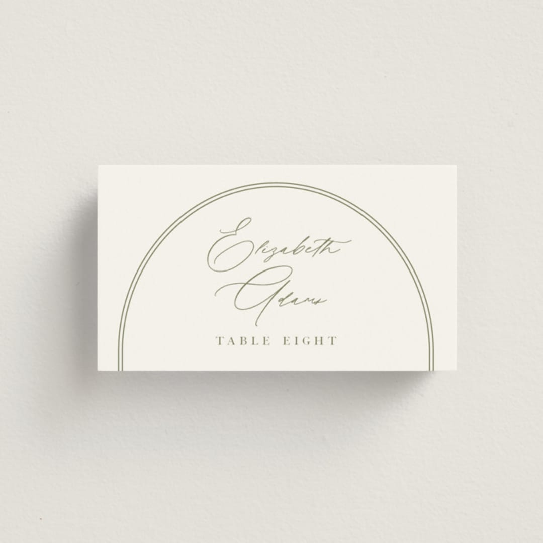 "Amelia" - Place Cards in Olive by Kristie Kern - Front with Free Guest Printing